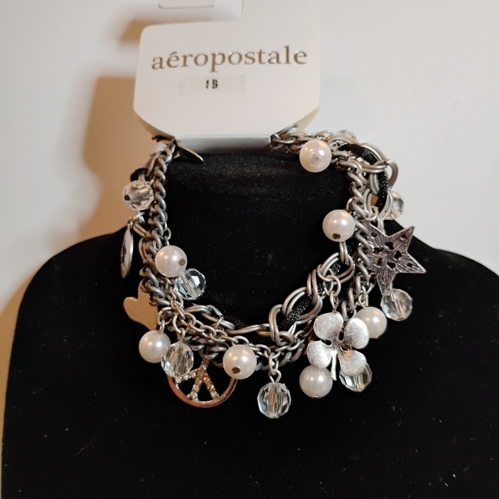 Aeropostale Silvertone Charm Bracelet